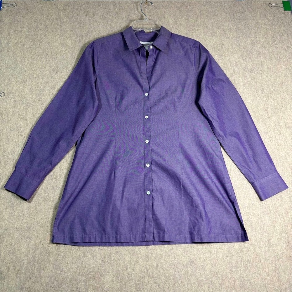 Foxcroft Shirt Wmns 10 Purple Cotton Heritage Non-Iron Fitted Button Up Classic